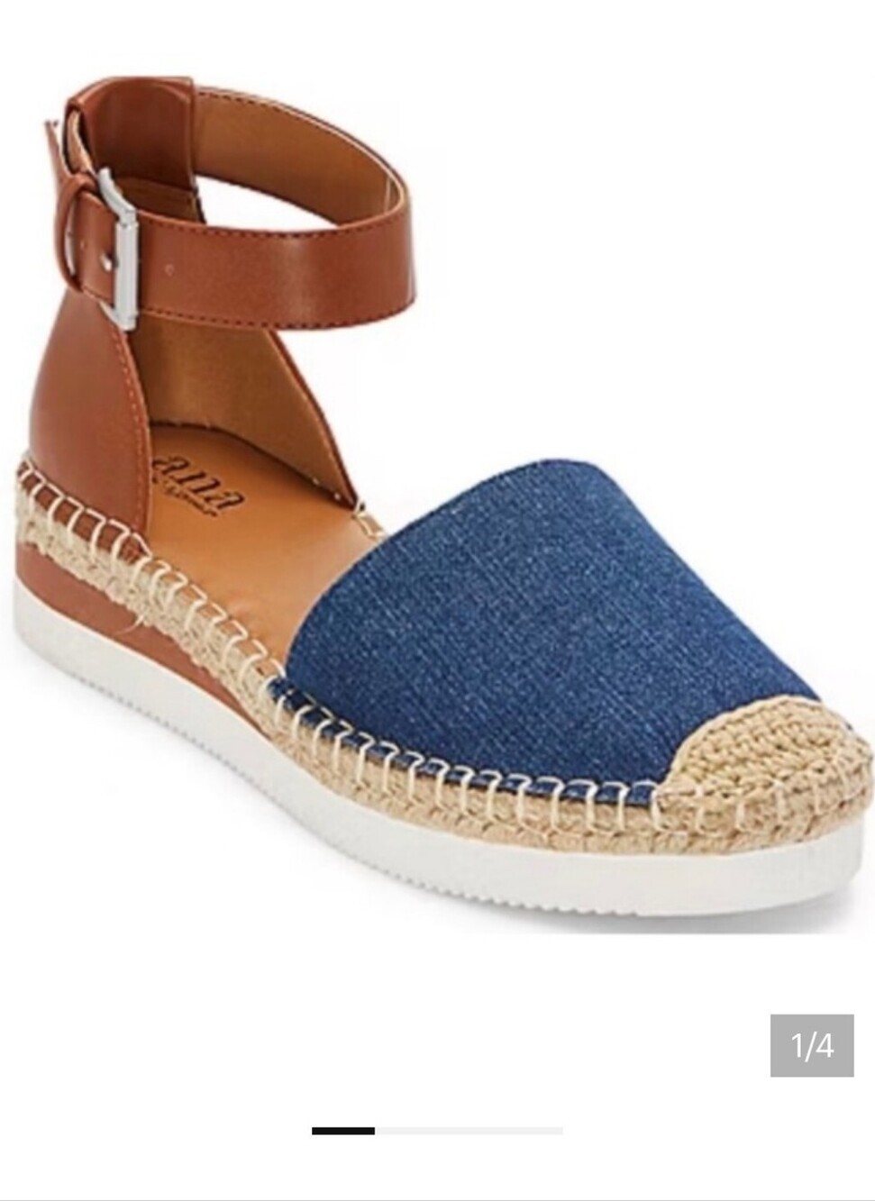 A.N.A Ankle-Strap Espadrille Flat - Blue Denim & Tan